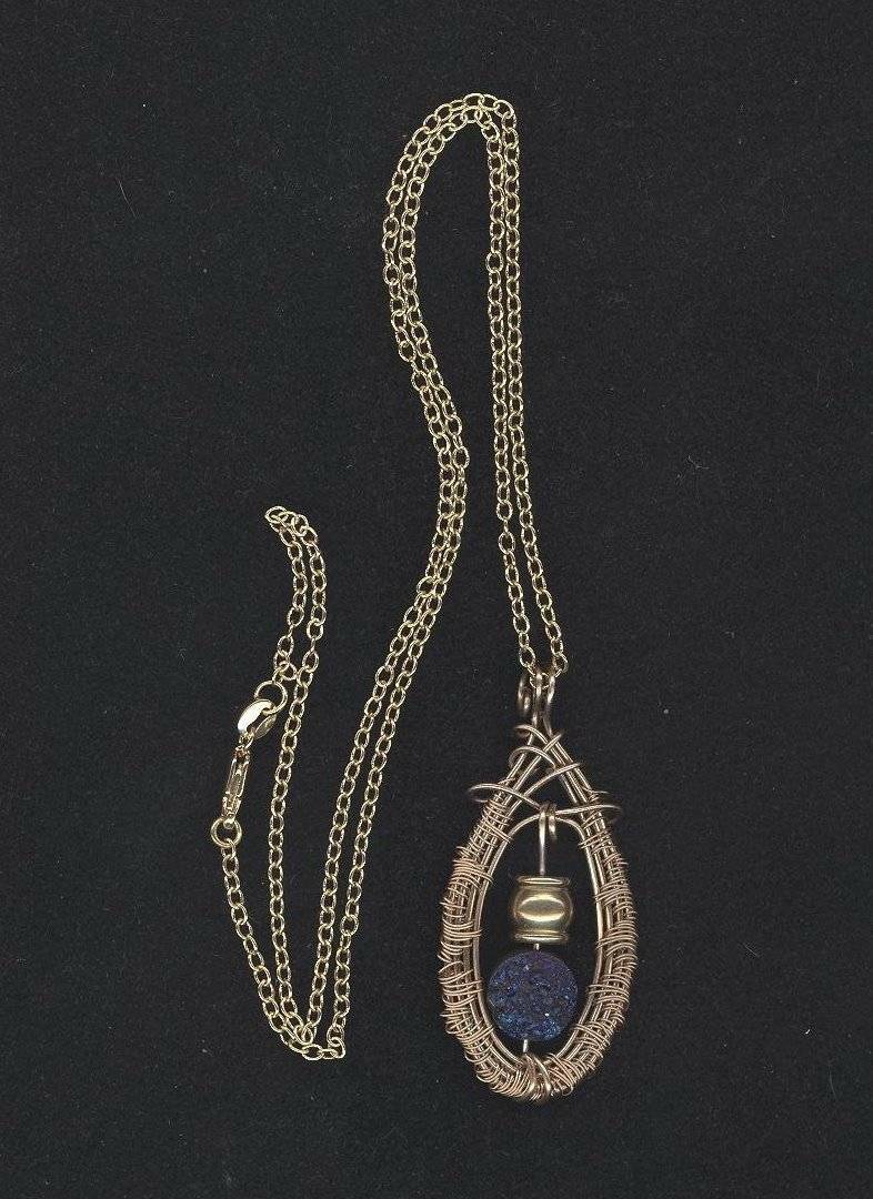 BRONZE COBALT BLUE DRUZY DRUSY PENDANT 16" Chain METAPHYSICAL 1