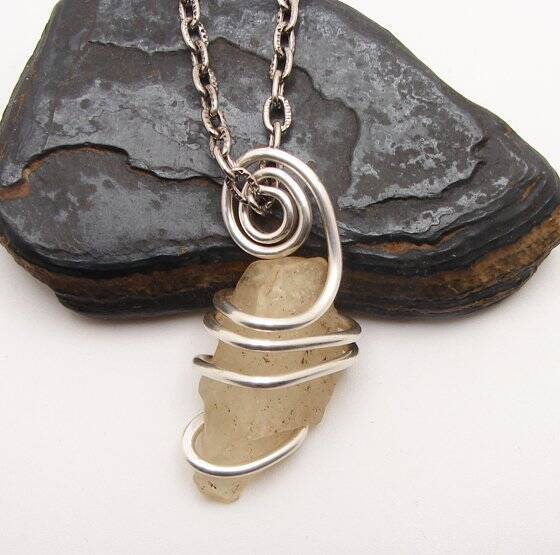 AUTHENTIC Libyan Desert Glass! Meteorite Sterling Silver Pendant #500