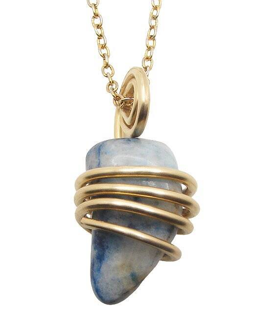 Rare Natural Lazulite Hand Forged Art Wrap Pendant Merlin's Gold #152