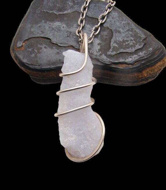 Beautiful Blue Chalcedony Agate Pendant Sterling Silver #121