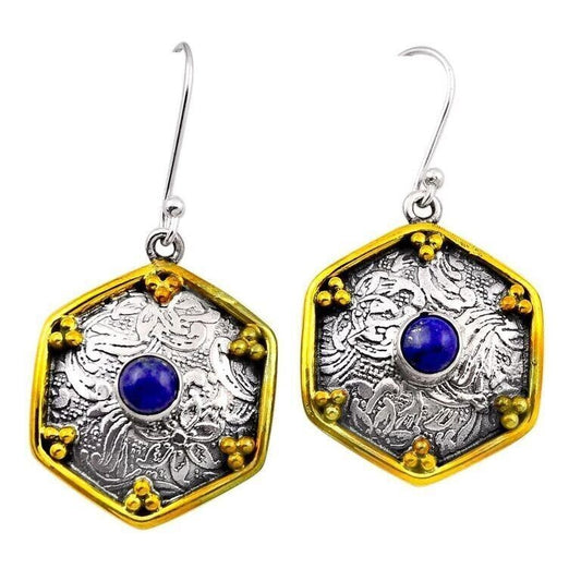 Earrings Blue Lapis Lazuli Gold Plated Sterling Silver 925