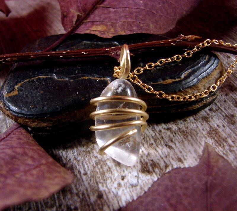  TITANIUM CRYSTAL QUARTZ NECKLACE BRONZE GOLD REIKI #14