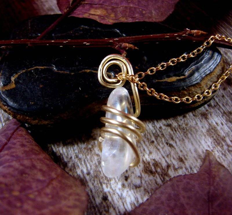 TITANIUM CRYSTAL QUARTZ NECKLACE BRONZE GOLD REIKI #14