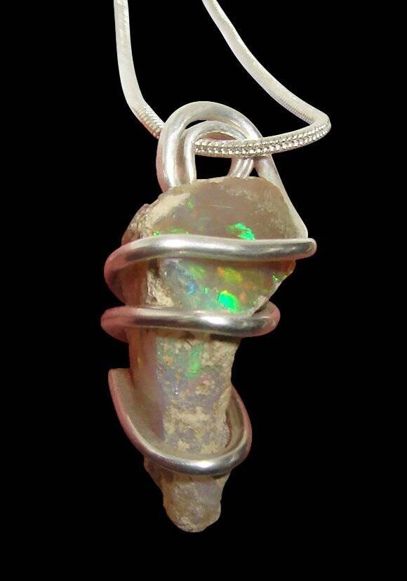 Ethiopian Opal Pendant Necklace, Sterling Raw Opal, October Birthstone #11