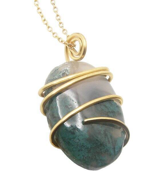 MOSS AGATE CRYSTAL PENDANT NECKLACE BRONZE #10