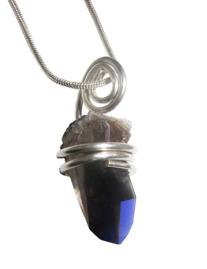 Rainbow Aura Amethyst Cluster Pendant, Titanium Crystals Quartz #58
