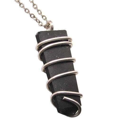 Black Tourmaline Crystal, Chakra Protection, Pendant, Sterling Silver #29