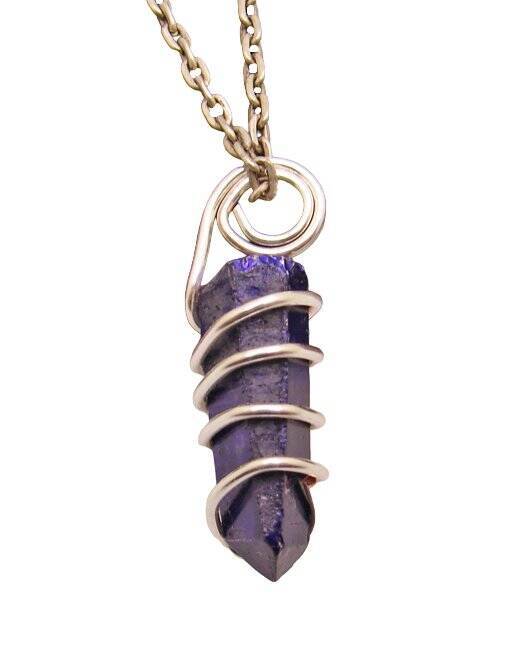 Rare Violet Purple Aura Lemurian Seed Quartz Pendant Sterling Silver Copper #201