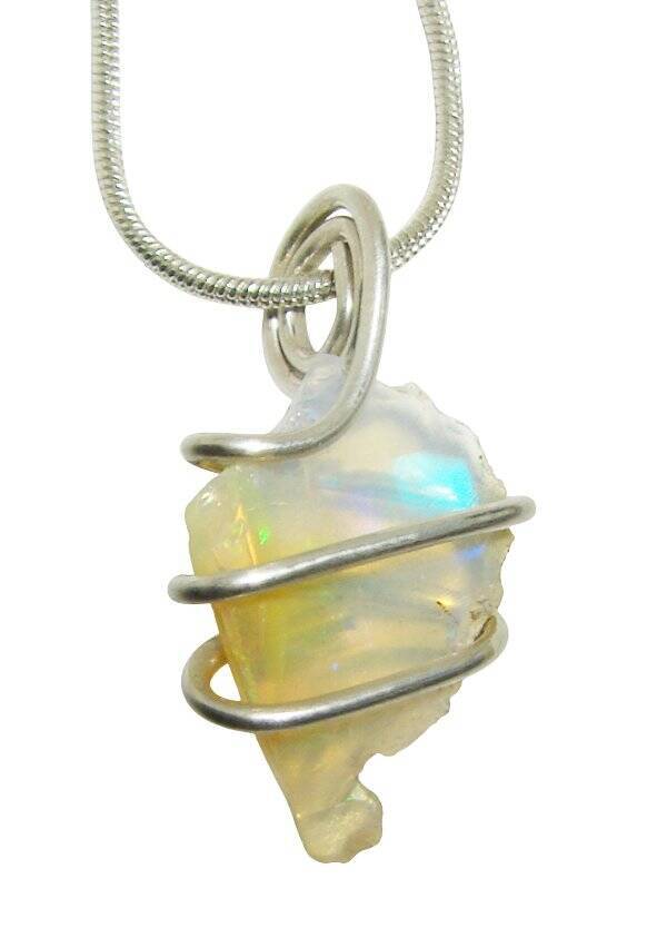 Ethiopian Opal Pendant Necklace, Sterling Raw Opal, October Birthstone #22