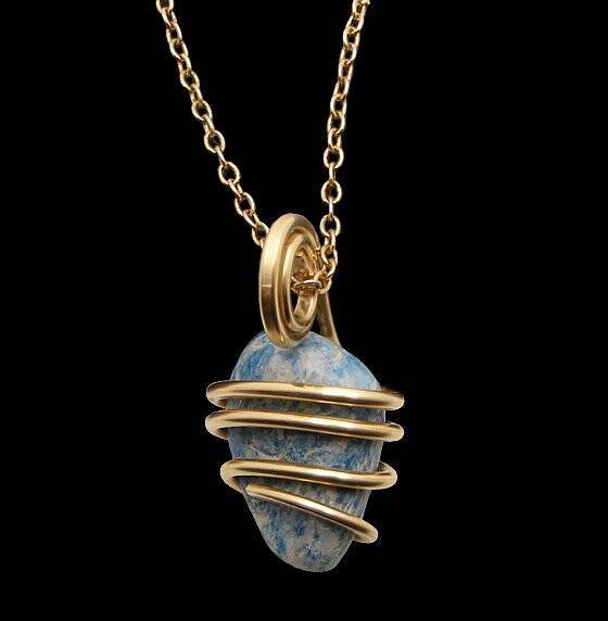Rare Natural Lazulite Hand Forged Art Wrap Pendant Merlin's Gold #114