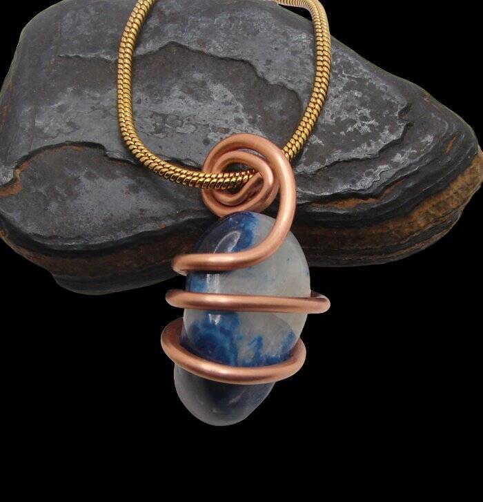 Lazulite Lapis Lazuli Pendant Lucid Dream Copper Crystal Necklace #203