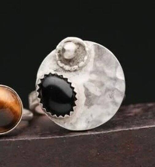 ENERGY RING JEWELRY ~VISIONS~ BLACK ONYX STERLING SILVER SS SIZE 6.5 #1