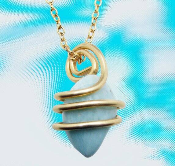 Natural Larimar Dolphin Stone Bronze Merlin's Gold Gemstone Pendant #51