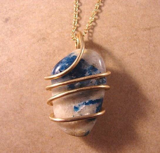 Natural Lazulite Hand Forged Art Wrap Pendant Merlin's Gold #51