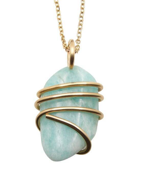 Amazonite Set In Merlin's Gold Forged Wrap Pendant #11, 11.1 Grams