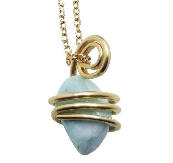 Natural Larimar Dolphin Stone Bronze Merlin's Gold Gemstone Pendant #51