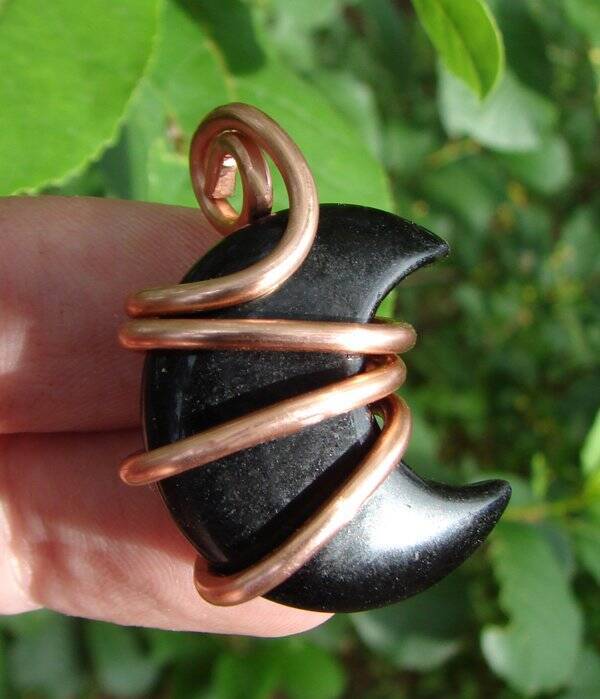 Handmade Jewelry Black Onyx Moon Pendant Real Crystals Amulet Necklace #8