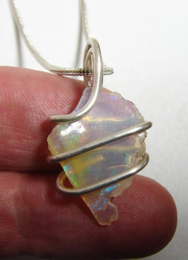 Ethiopian Opal Pendant Necklace, Sterling Raw Opal, October Birthstone #22