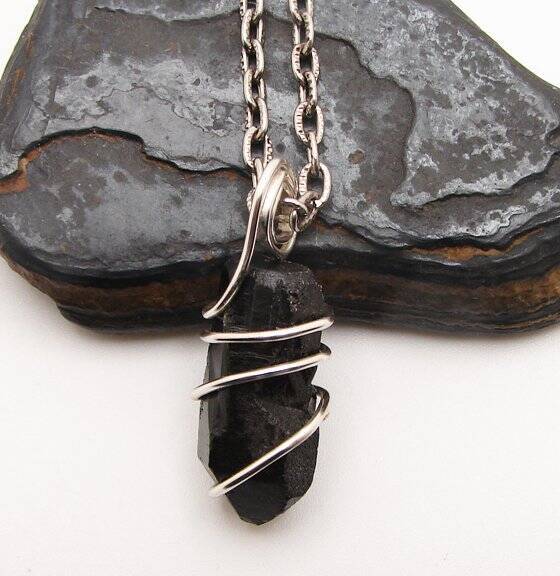 TITANIUM BLACK Lemurian Seed Quartz Crystal Quartz Pendant Sterling Copper 21