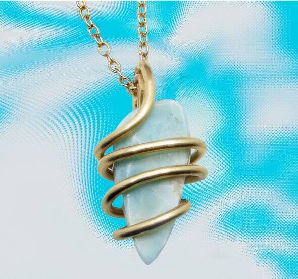 Natural Larimar Dolphin Stone Bronze Merlin's Gold Gemstone Pendant #52