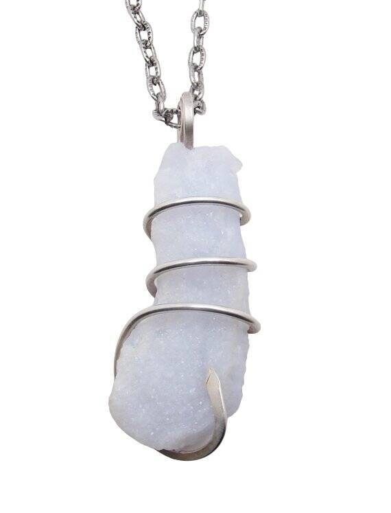 Beautiful Blue Chalcedony Agate Pendant Sterling Silver #121