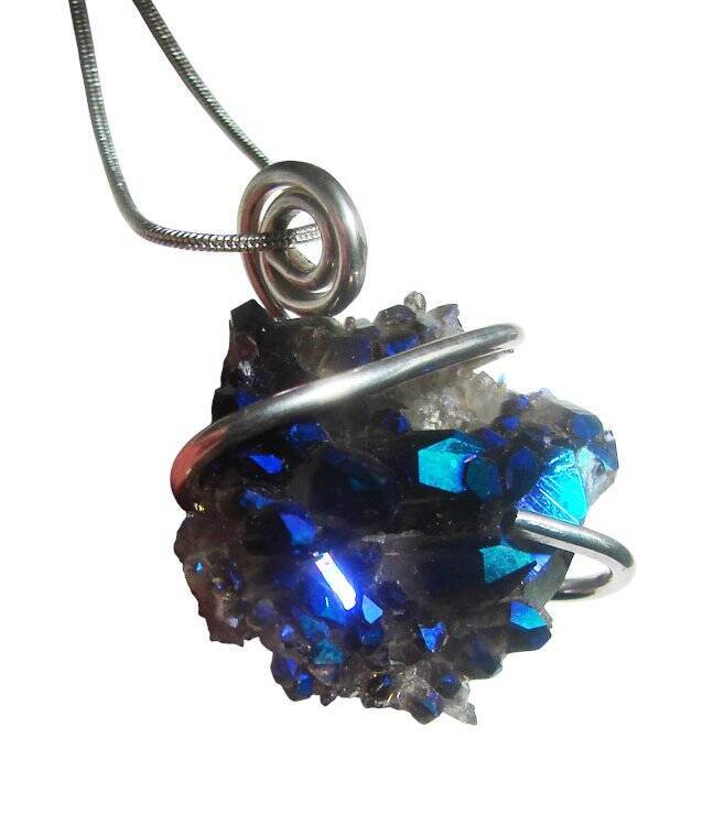 Rainbow Aura Amethyst Cluster Pendant Titanium Crystals Quartz #56