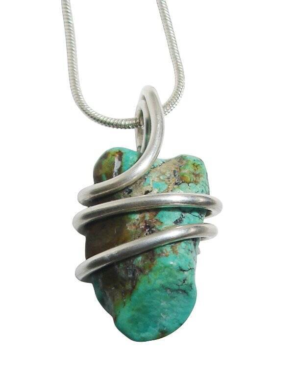 Gorgeous Hand Forged Natural Blue Turquoise Pendant Silver #133
