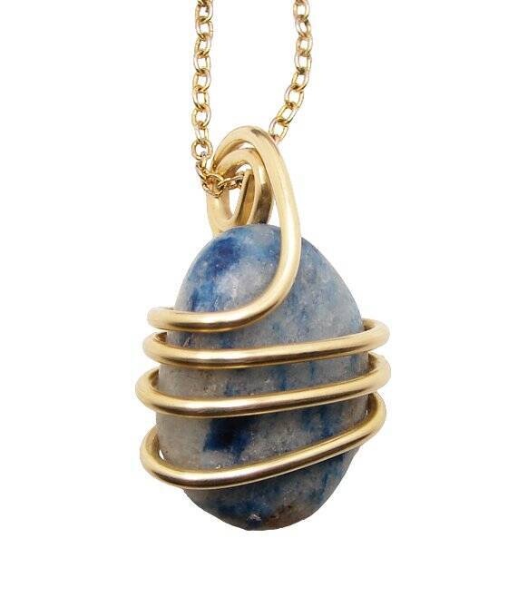 Rare Natural Lazulite Hand Forged Art Wrap Pendant Merlin's Gold 80