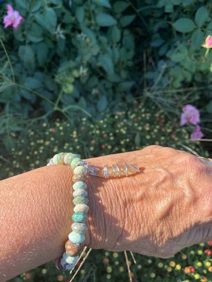 Chrysocolla Natural Congo Citrine Kundalini Bracelet Sterling Silver SS