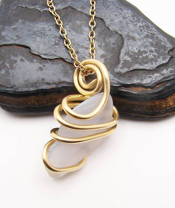 Calming Energy Blue Chalcedony Pendant Merlin's Gold Bronze #105