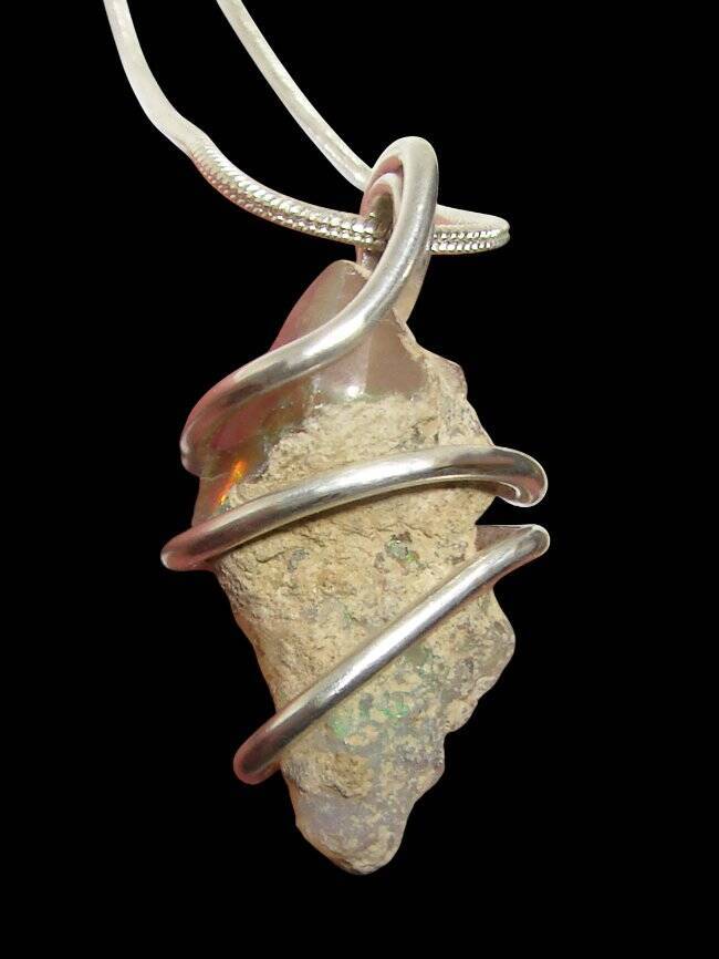 Ethiopian Opal Pendant Necklace, Sterling Raw Opal, October Birthstone #11