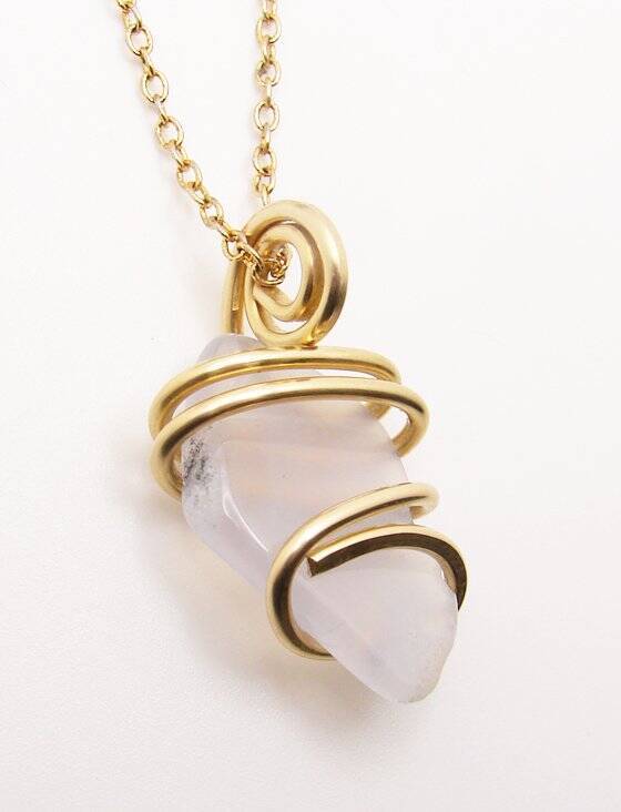 Calming Energy Blue Chalcedony Pendant Merlin's Gold Bronze #105